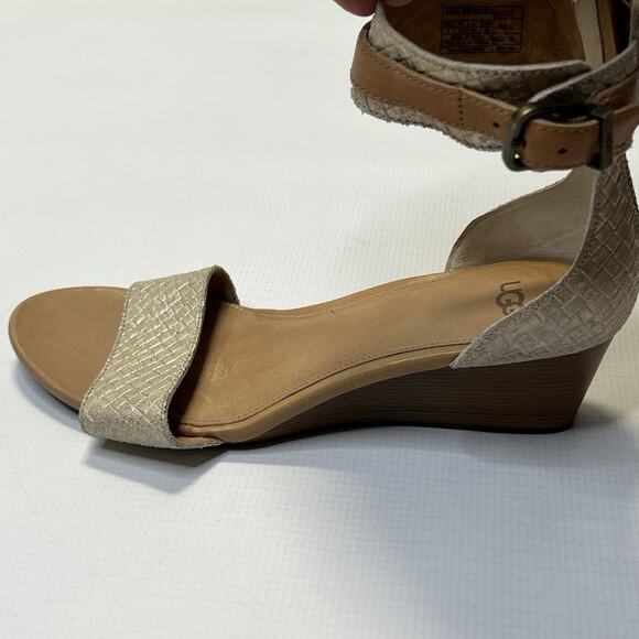 UGG Cream and Tan Wedge Sandals - Picture 6 of 14